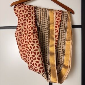 Stylish Red and Gold Patterned Shawl